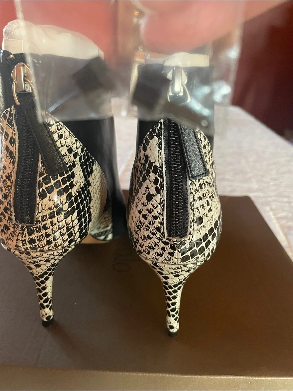 Paolo Black Leather Pointed Ankle Boots with Snake-Print Panels New in boxSz 6M